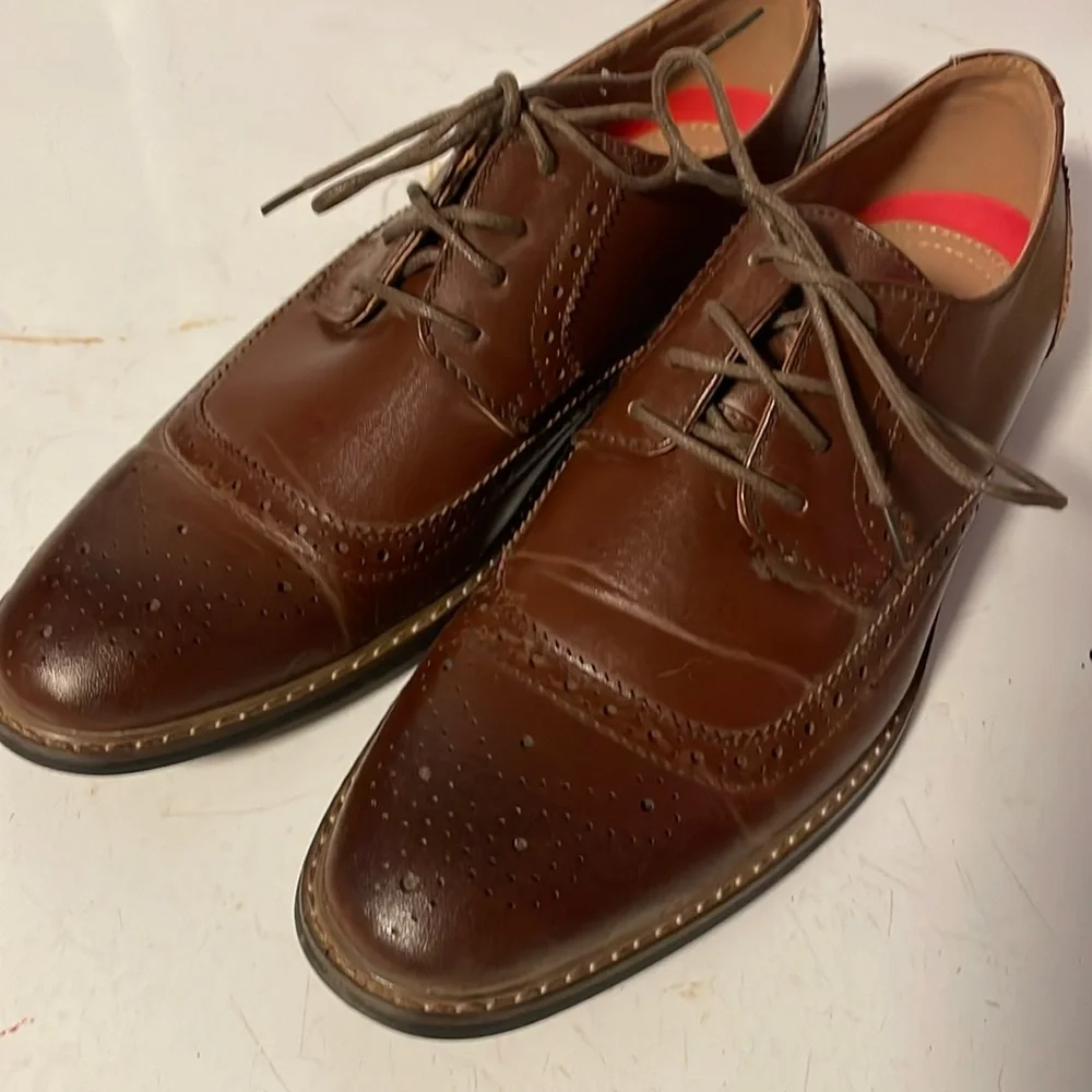 Parrazo Men's 10 Modern Cap Toe Cognac Brown Lace Up Wooden 05 Oxfords Shoes